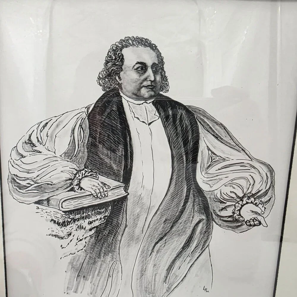 Framed Black & White Samuel Seabury Illustration Original Wooden Frame 11.5